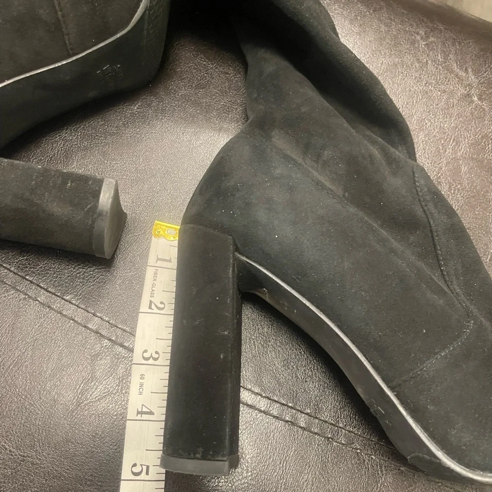Stuart Weitzman Highland Black Suede leather thigh high Heel Boots sz 9